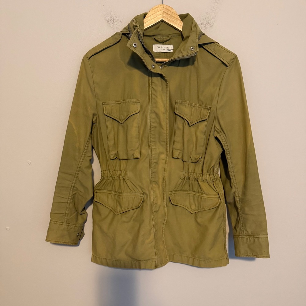 Rag & Bone M65 Dye Wash Hooded Field Jacket XS Olive Military Utility Cotton